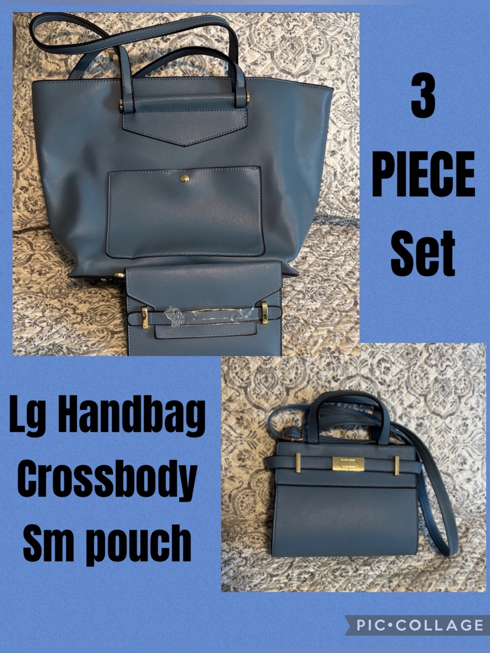 Women's 3-Piece Lt Blue Handbag Set